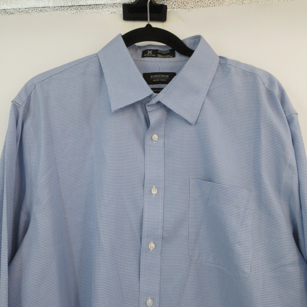 Nordstrom Mens Shop Smartcare Traditional Fit Houndstooth Dress Shirt Blue 17 35